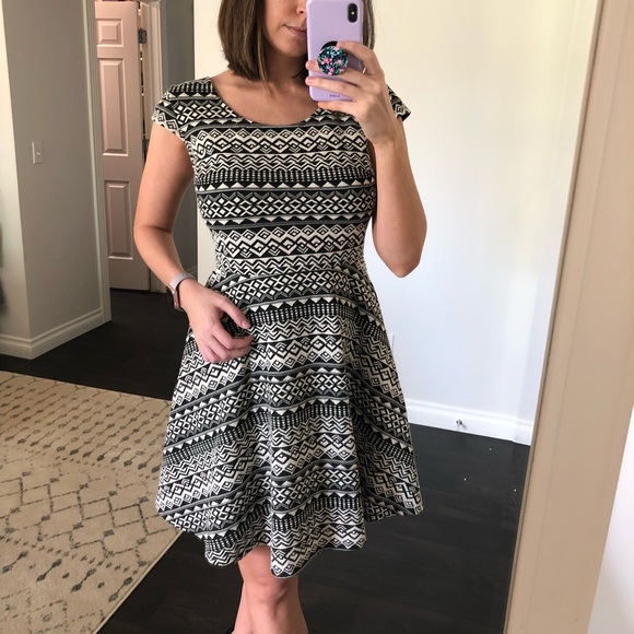 Aztec Pattern Skater Dress w/ Cap Sleeves - Picture 1 of 6